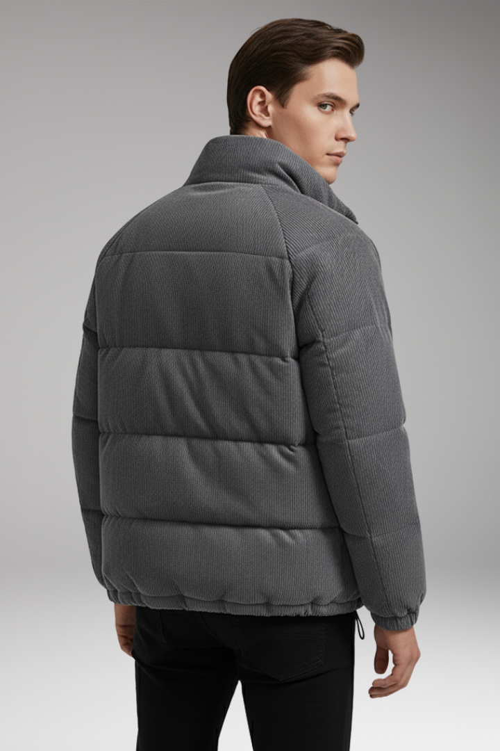 Men’s Puffer Jacket with Ribbed Shell and Padded Design