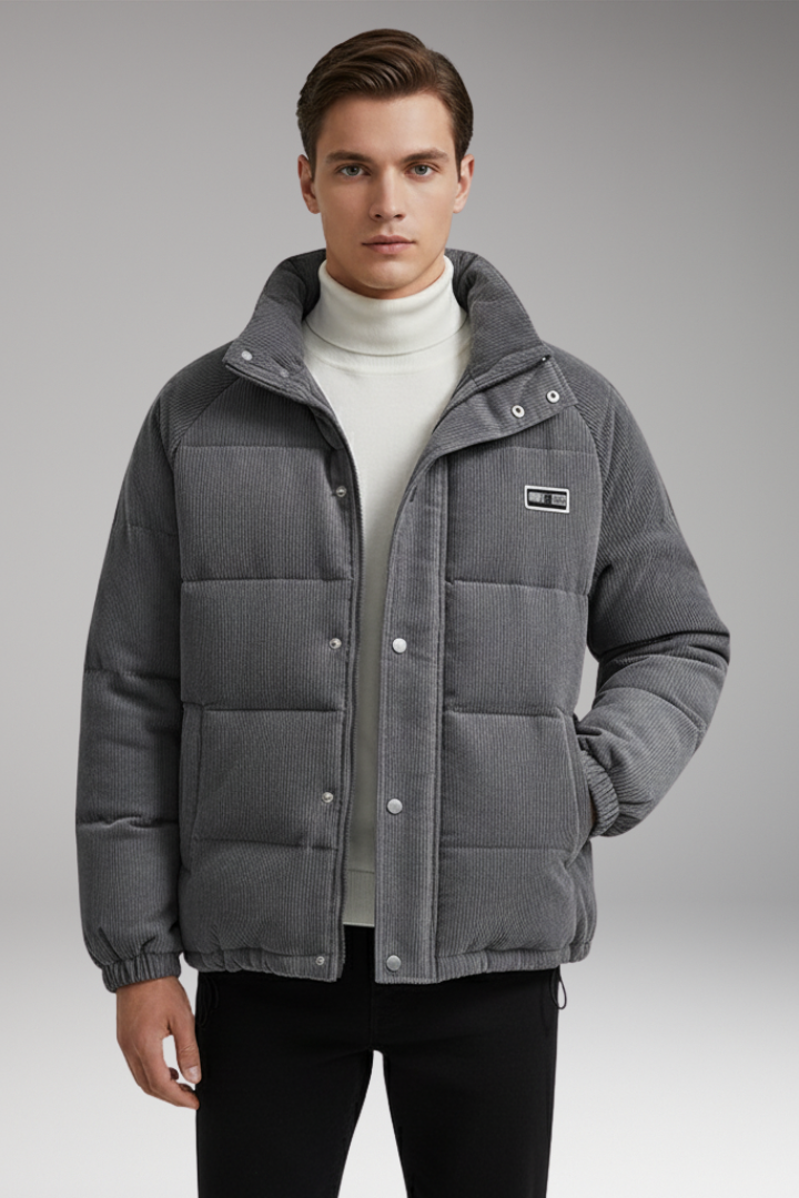 Men’s Puffer Jacket with Ribbed Shell and Padded Design