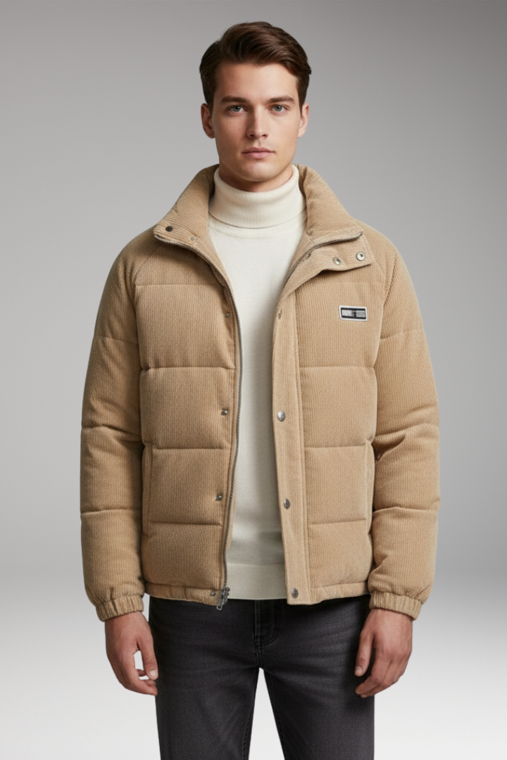 Men’s Puffer Jacket with Ribbed Shell and Padded Design