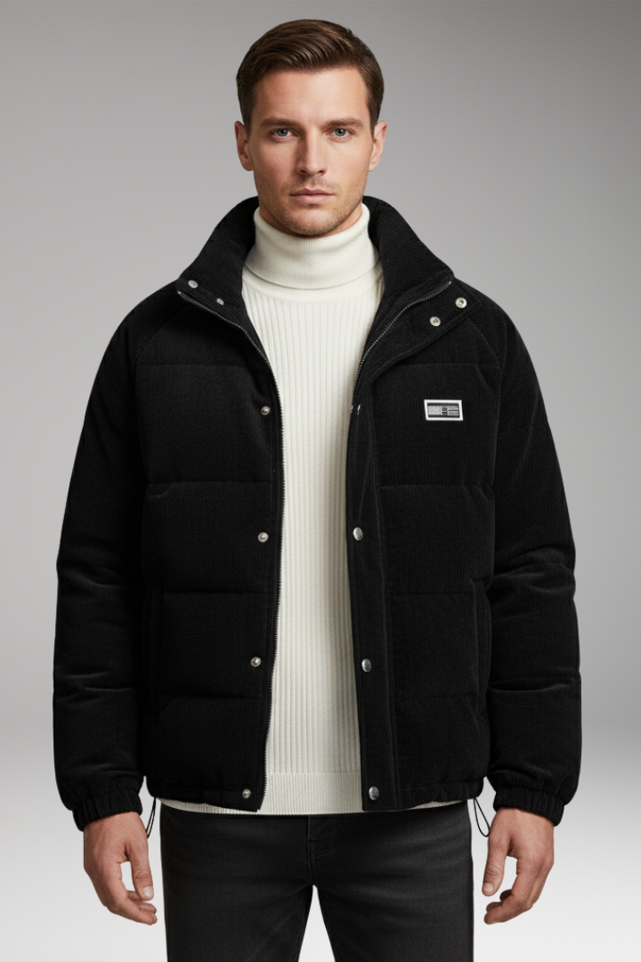 Men’s Puffer Jacket with Ribbed Shell and Padded Design