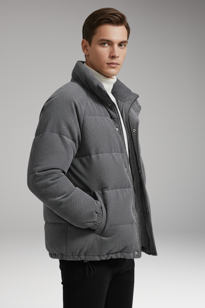 Men’s Puffer Jacket with Ribbed Shell and Padded Design