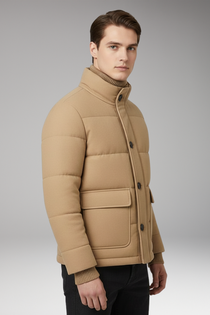 Men’s Puffer Jacket with Zipper Front and Padded Surface