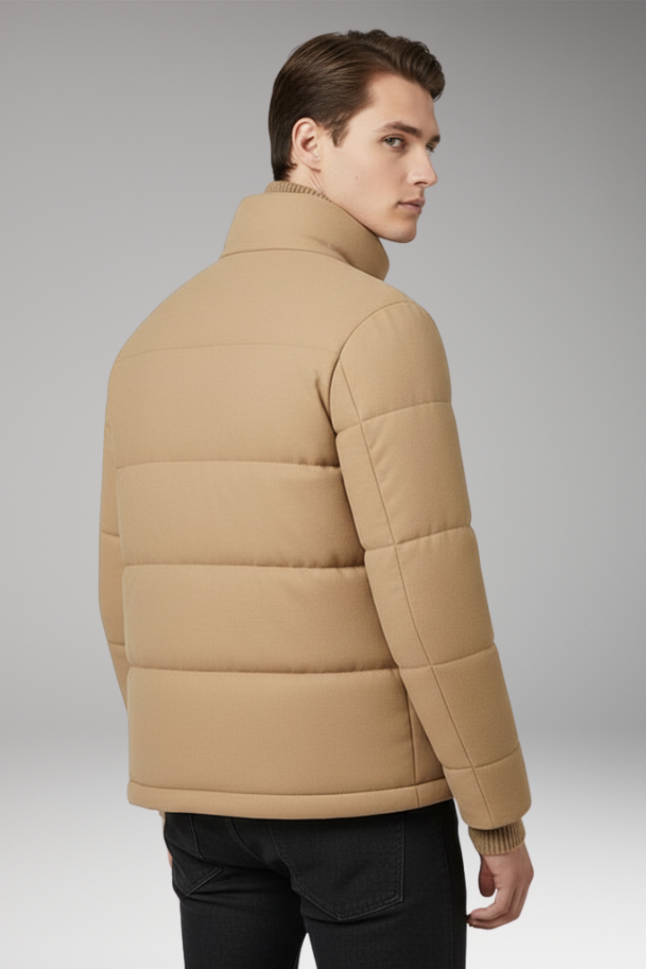 Men’s Puffer Jacket with Zipper Front and Padded Surface