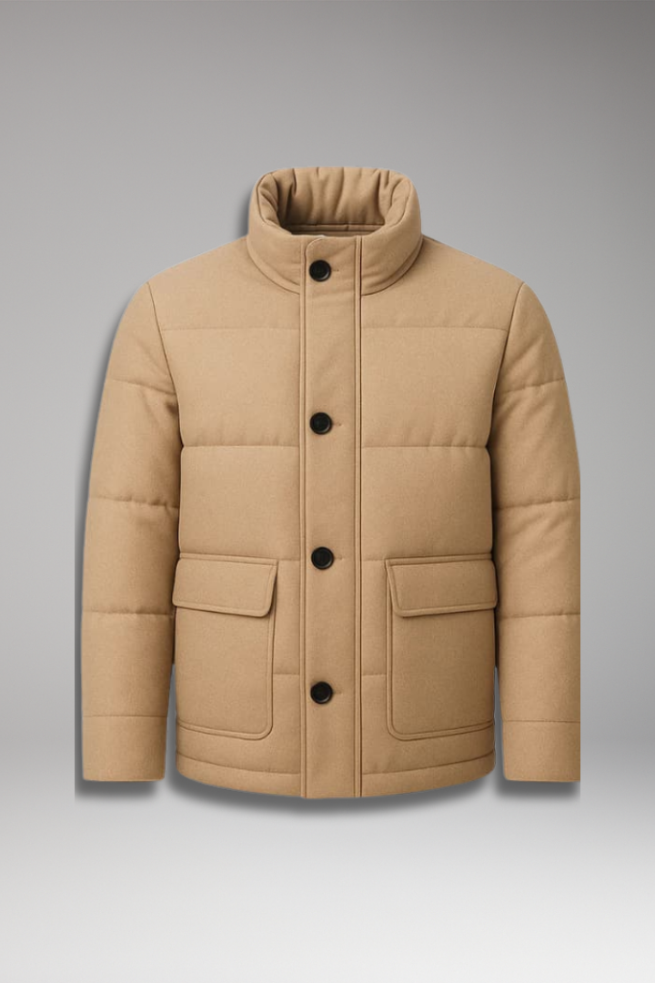 Men’s Puffer Jacket with Zipper Front and Padded Surface