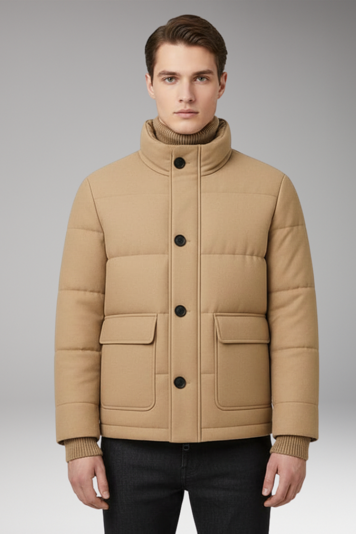Men’s Puffer Jacket with Zipper Front and Padded Surface