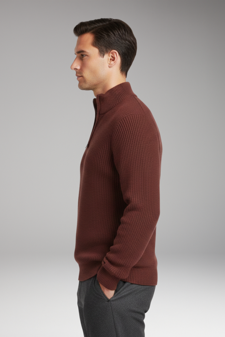 Men’s Pullover with Half-Zip Neckline and Ribbed Texture