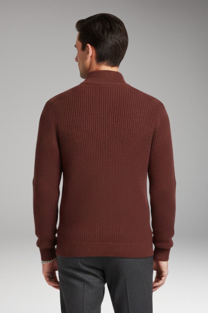 Men’s Pullover with Half-Zip Neckline and Ribbed Texture