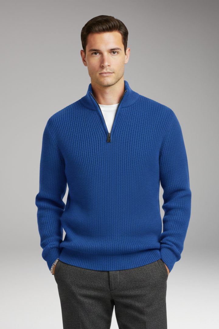 Men’s Pullover with Half-Zip Neckline and Ribbed Texture