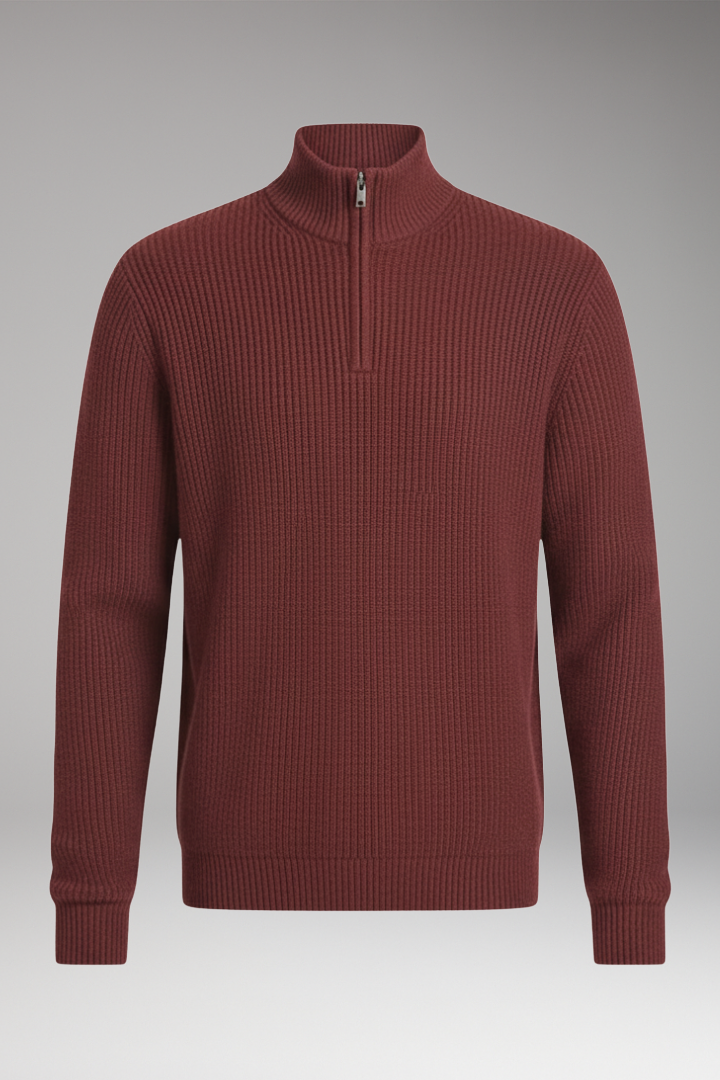 Men’s Pullover with Half-Zip Neckline and Ribbed Texture