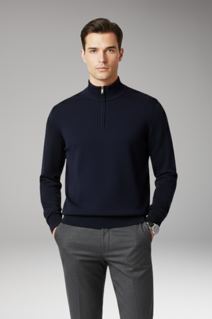 Men’s Pullover with Quarter Zip and Ribbed Edges