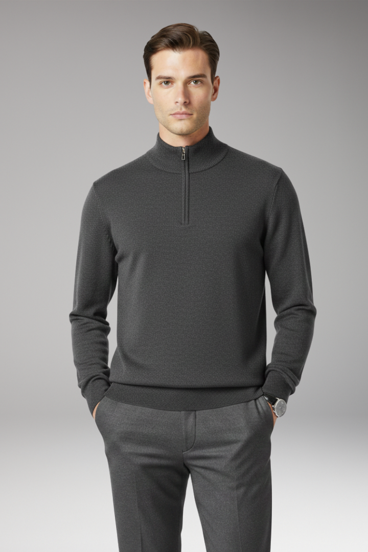 Men’s Pullover with Quarter Zip and Ribbed Edges