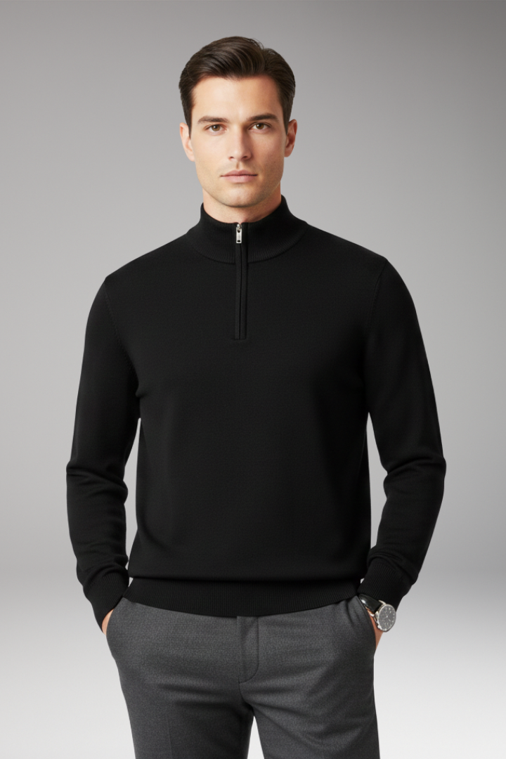 Men’s Pullover with Quarter Zip and Ribbed Edges