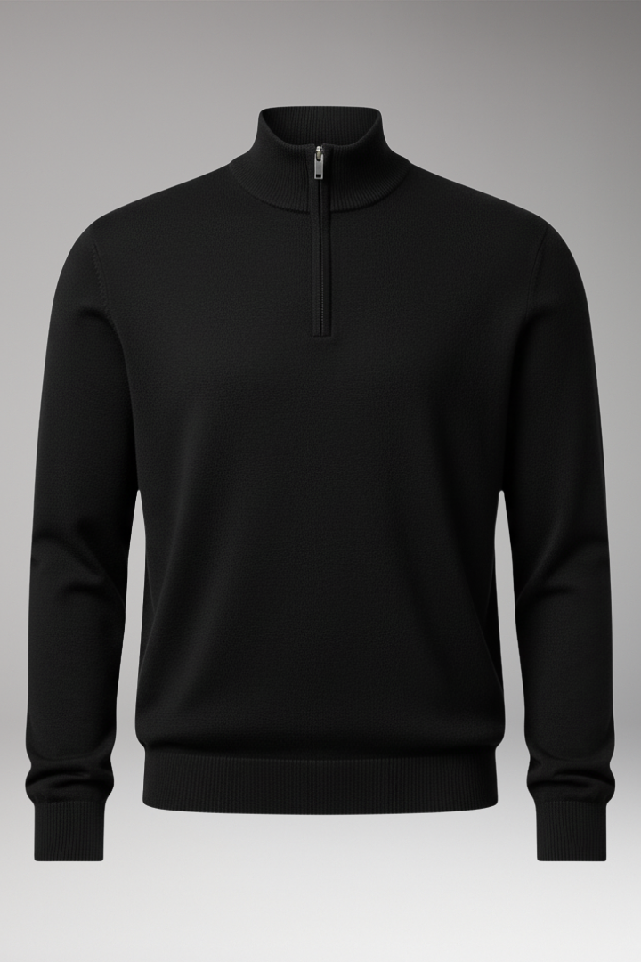 Men’s Pullover with Quarter Zip and Ribbed Edges