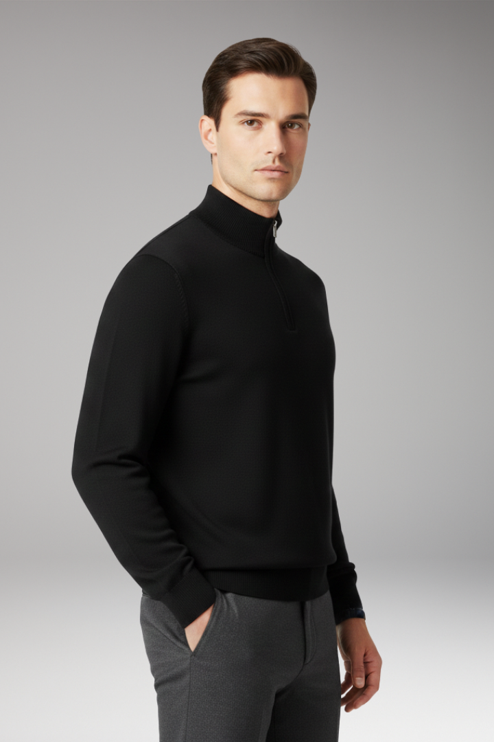 Men’s Pullover with Quarter Zip and Ribbed Edges