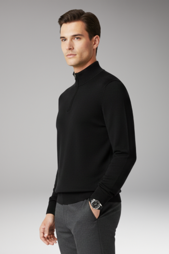 Men’s Pullover with Quarter Zip and Ribbed Edges