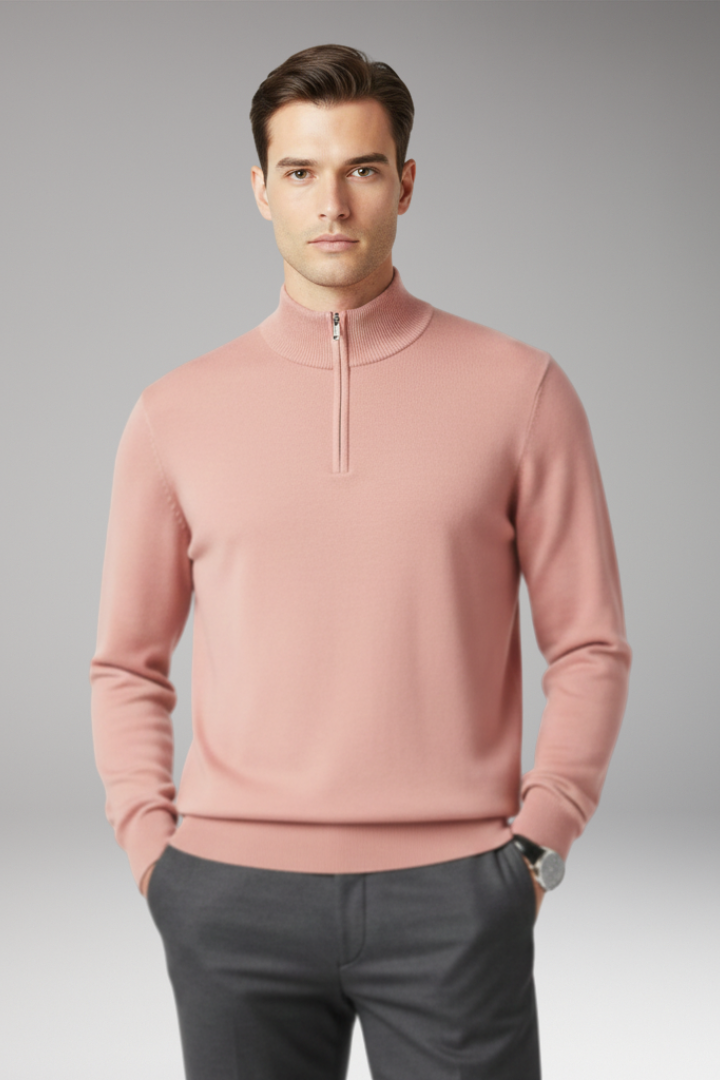 Men’s Pullover with Quarter Zip and Ribbed Edges
