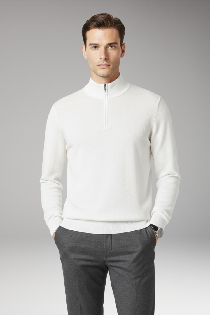 Men’s Pullover with Quarter Zip and Ribbed Edges