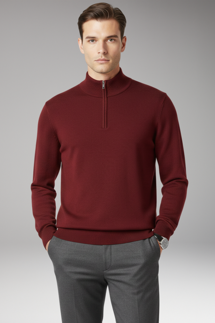 Men’s Pullover with Quarter Zip and Ribbed Edges