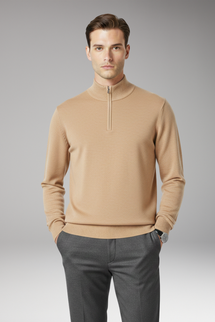 Men’s Pullover with Quarter Zip and Ribbed Edges