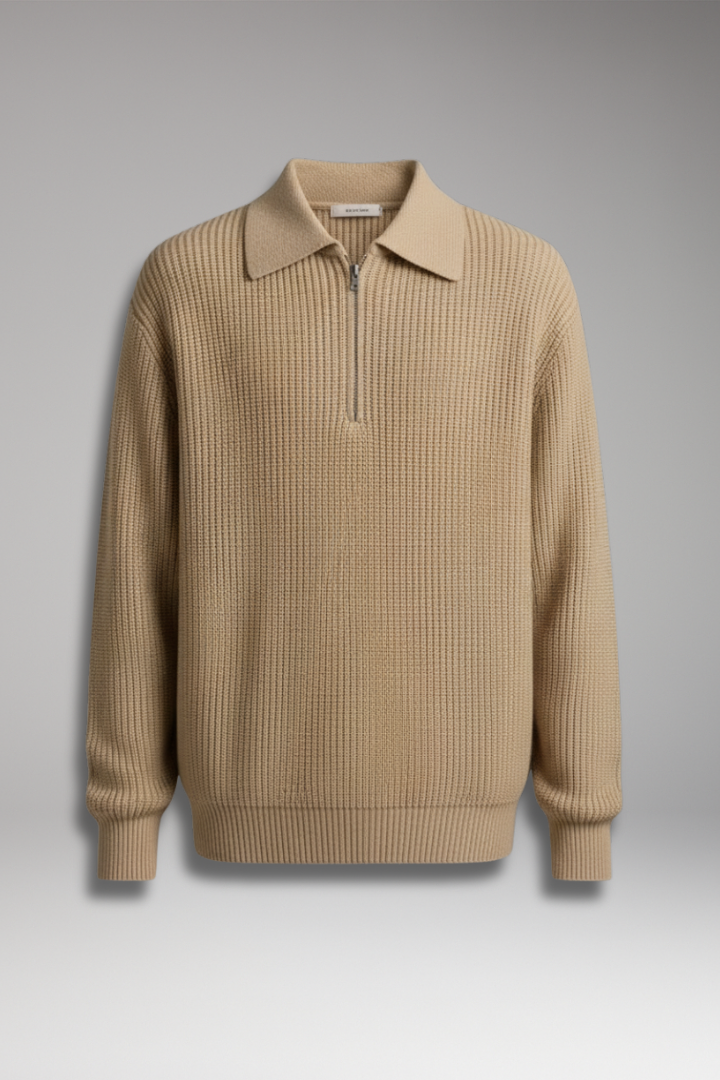 Men's Quarter-Zip Jumper with Jacquard Knit and Straight Fit