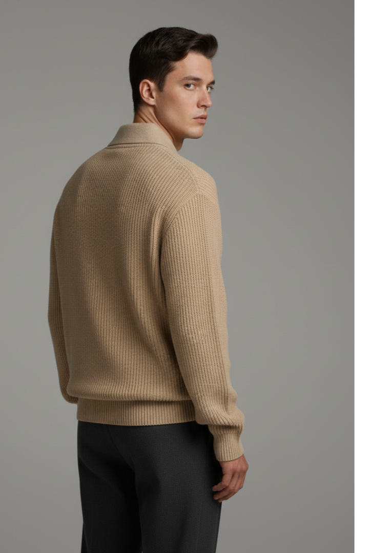 Men's Quarter-Zip Jumper with Jacquard Knit and Straight Fit