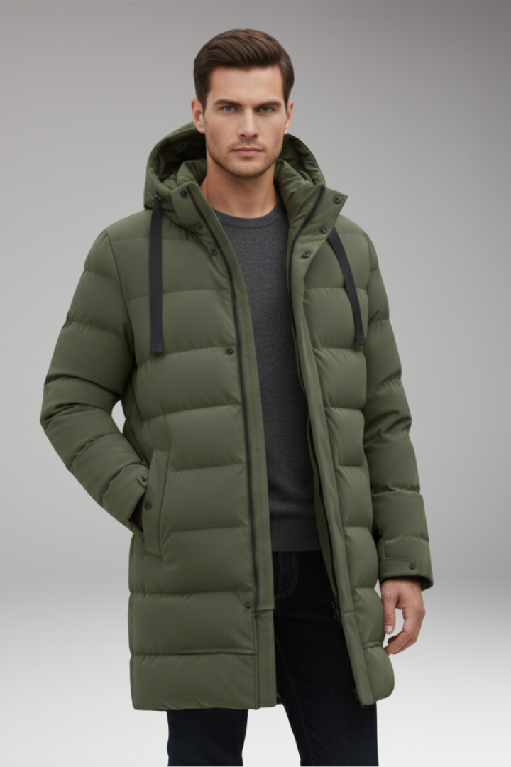 Men’s Quilted Coat with Hood and Front Zip