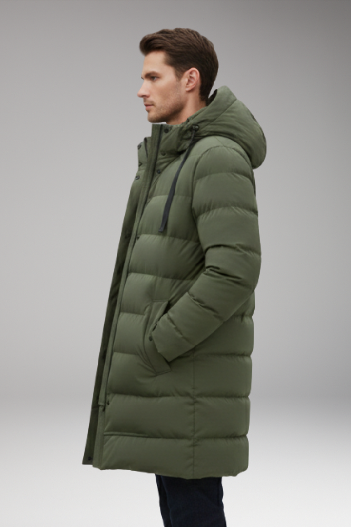 Men’s Quilted Coat with Hood and Front Zip