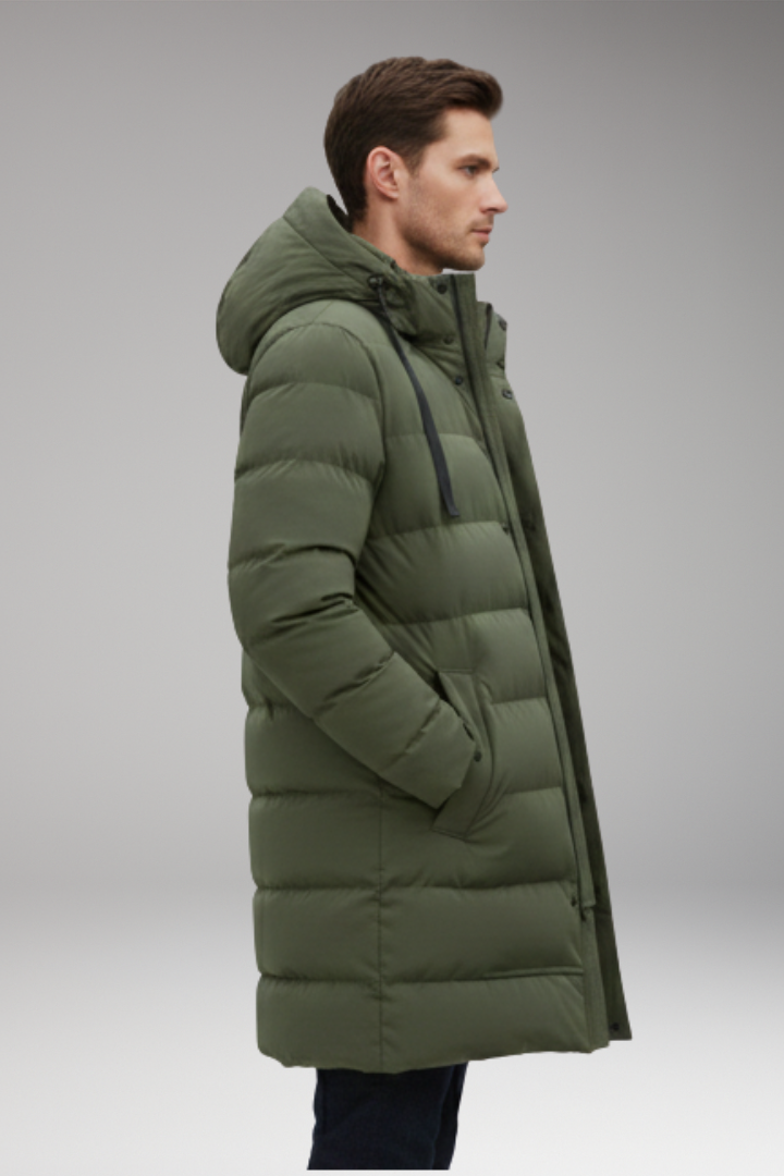 Men’s Quilted Coat with Hood and Front Zip
