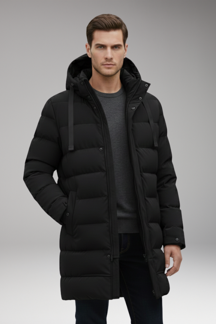 Men’s Quilted Coat with Hood and Front Zip