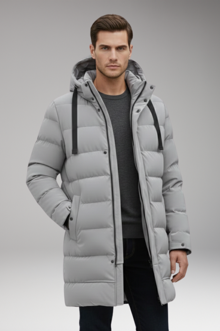 Men’s Quilted Coat with Hood and Front Zip