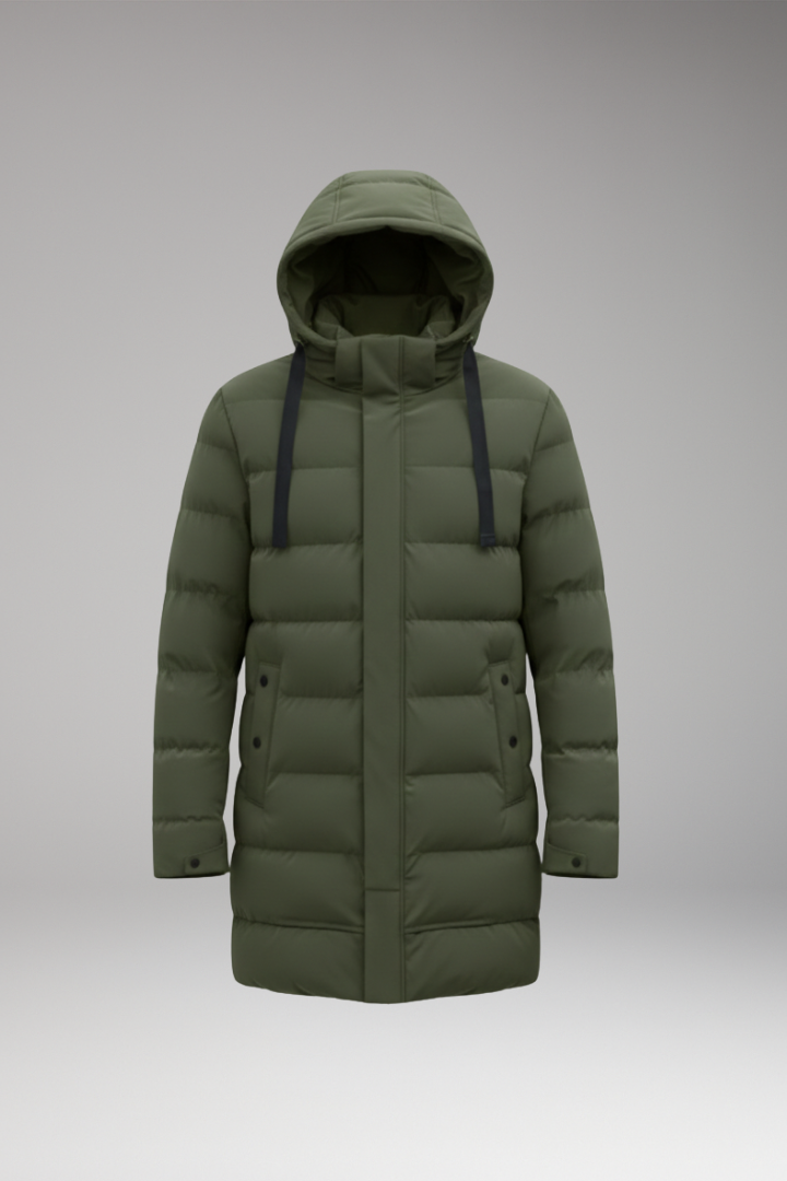 Men’s Quilted Coat with Hood and Front Zip