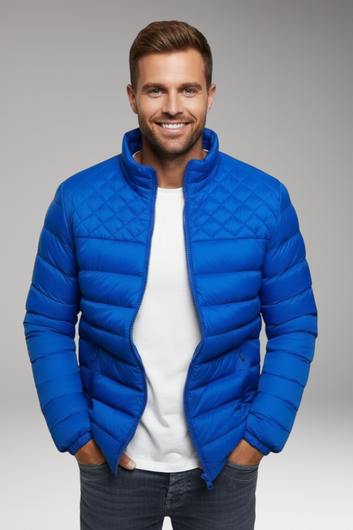 Men’s Quilted Jacket with Hood and Textured Outer Layer