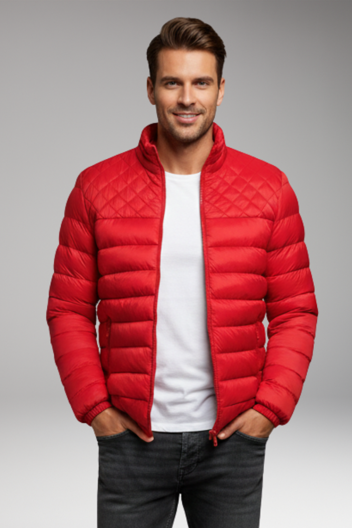 Men’s Quilted Jacket with Hood and Textured Outer Layer