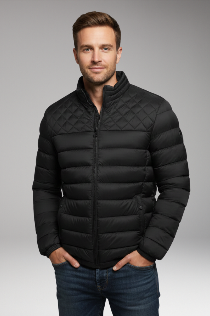 Men’s Quilted Jacket with Hood and Textured Outer Layer