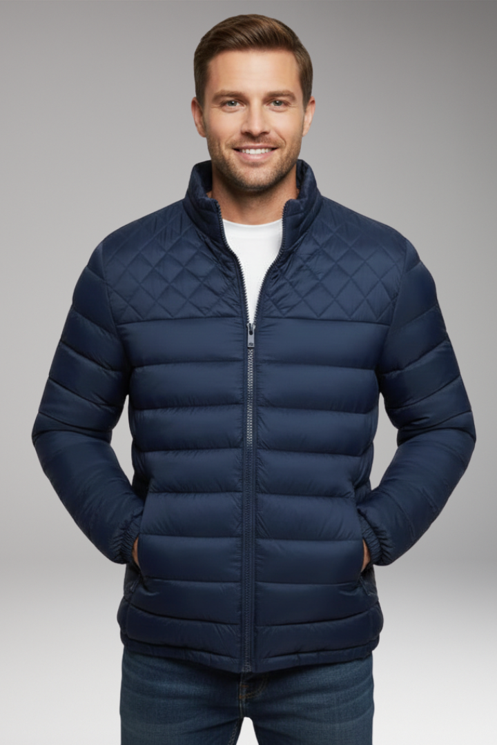 Men’s Quilted Jacket with Hood and Textured Outer Layer