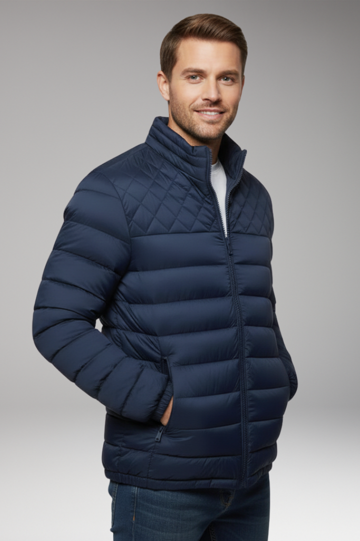 Men’s Quilted Jacket with Hood and Textured Outer Layer