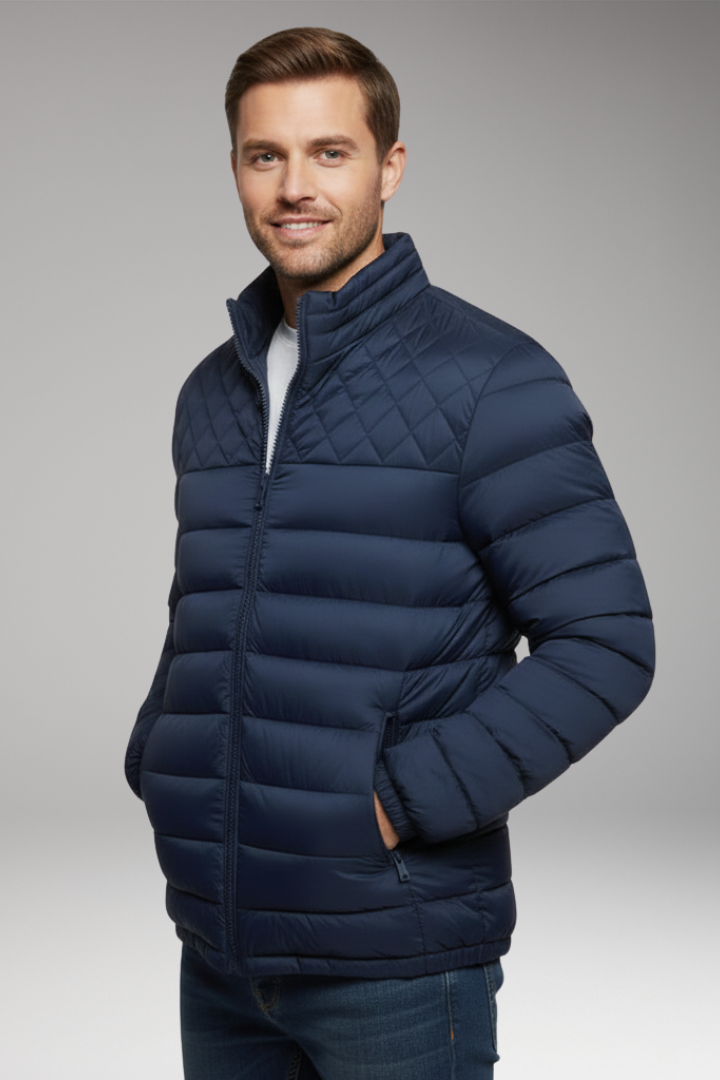 Men’s Quilted Jacket with Hood and Textured Outer Layer