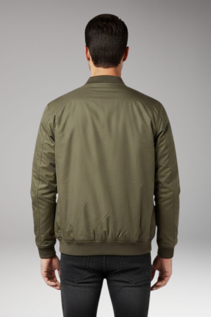 Men’s Retro Bomber Jacket with Zipper and Ribbed Edges