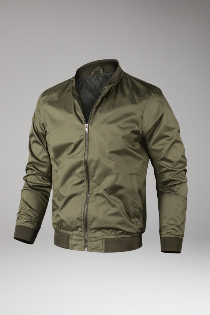 Men’s Retro Bomber Jacket with Zipper and Ribbed Edges