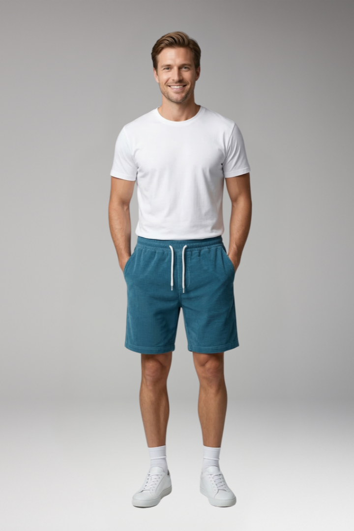 Men's Ribbed Shorts with Drawstring Waist