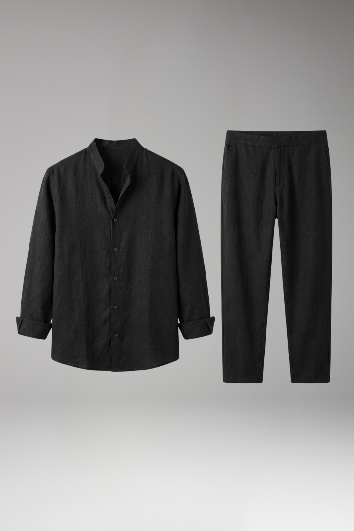 Men's Shirt and Trousers Set with Long Sleeves and Relaxed Fit