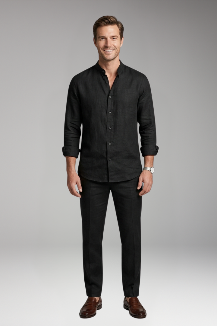 Men's Shirt and Trousers Set with Long Sleeves and Relaxed Fit