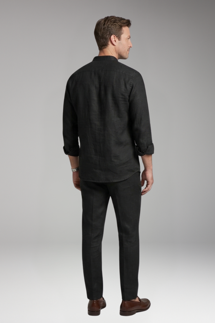 Men's Shirt and Trousers Set with Long Sleeves and Relaxed Fit