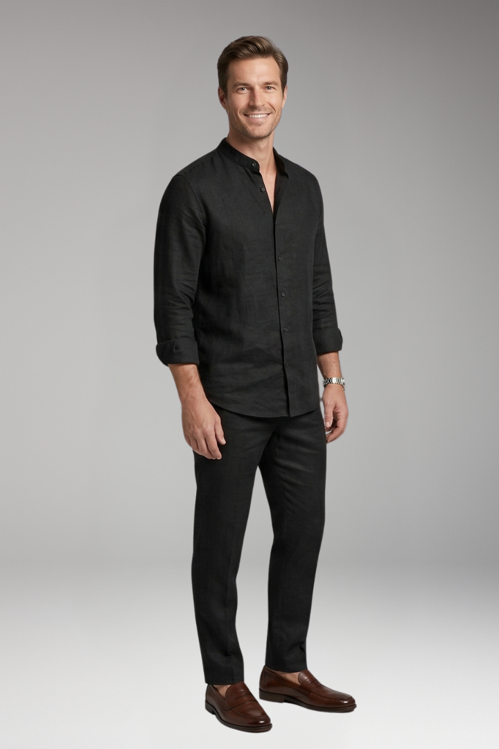 Men's Shirt and Trousers Set with Long Sleeves and Relaxed Fit