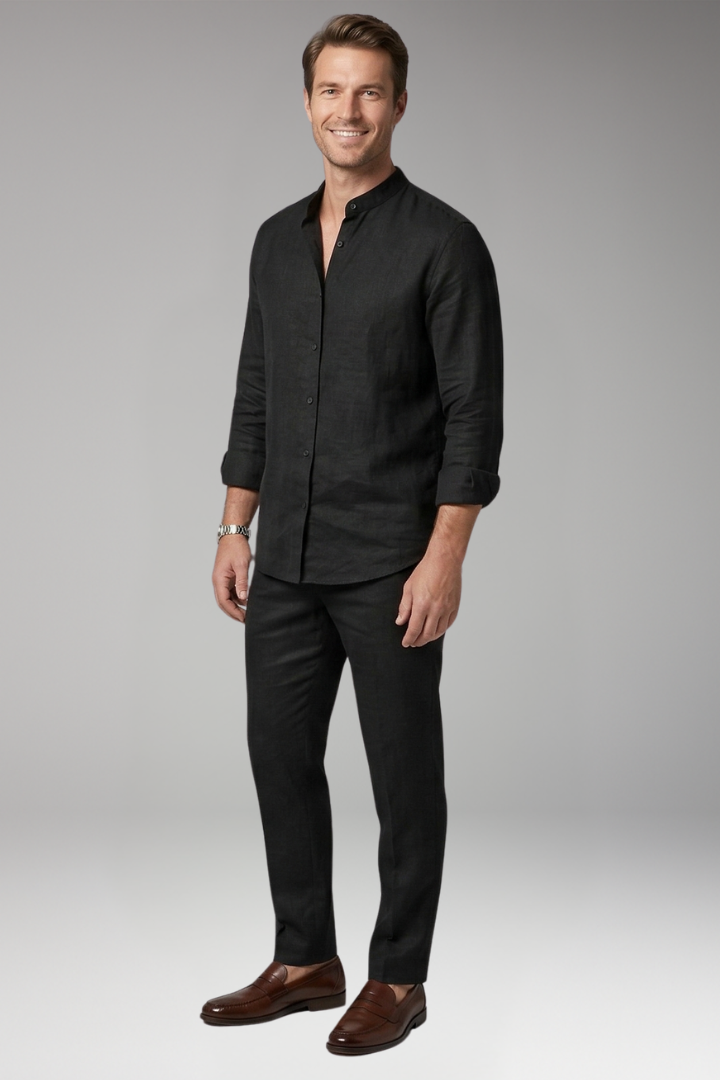 Men's Shirt and Trousers Set with Long Sleeves and Relaxed Fit