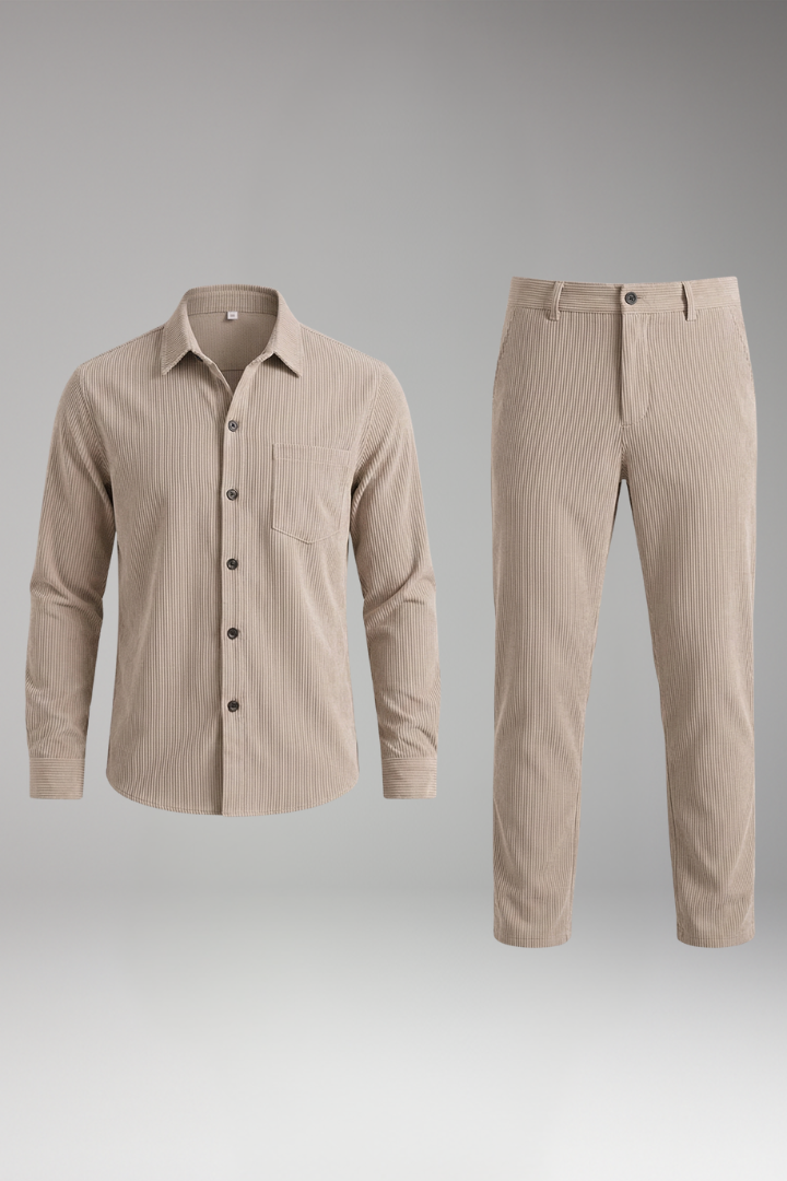 Men's Shirt and Trousers Set with Striped Design