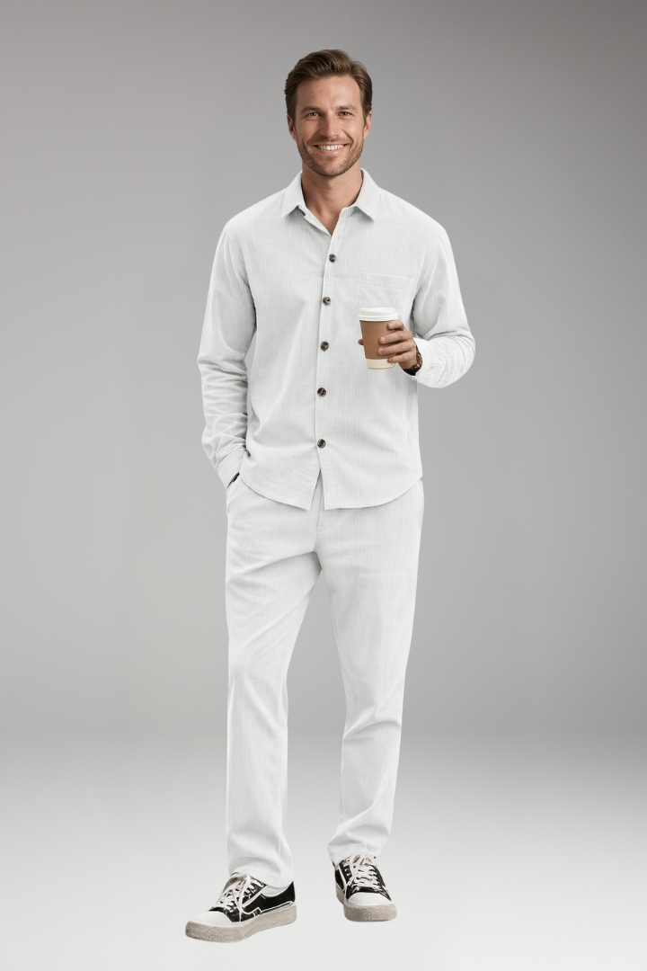 Men's Shirt and Trousers Set with Striped Design