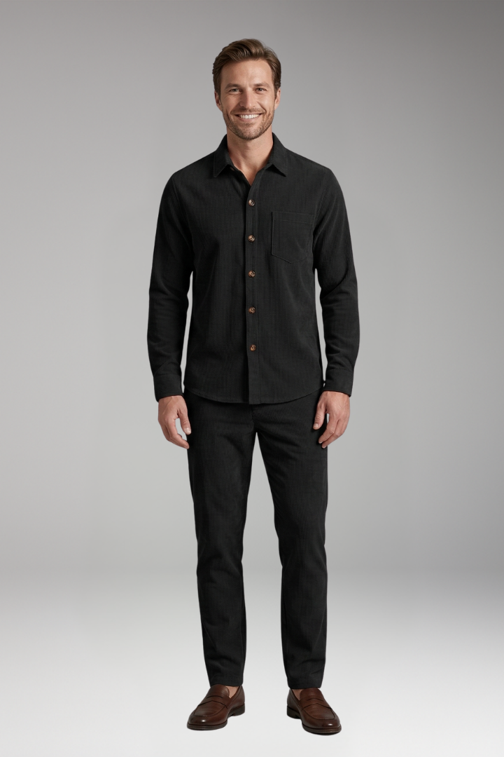 Men's Shirt and Trousers Set with Striped Design