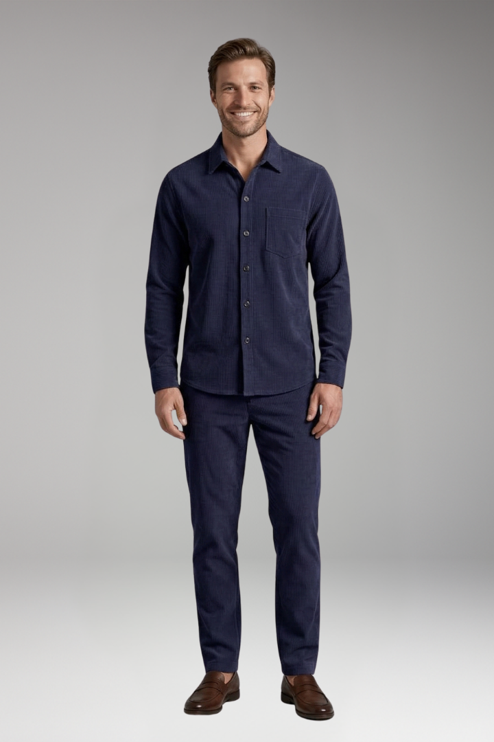 Men's Shirt and Trousers Set with Striped Design