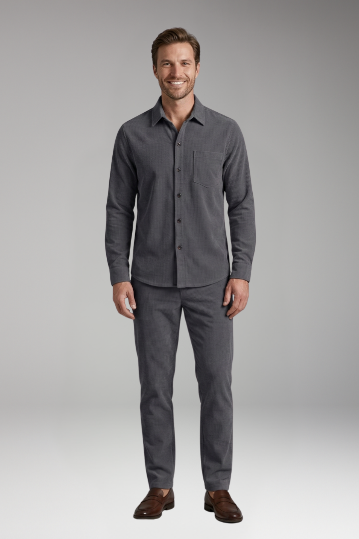 Men's Shirt and Trousers Set with Striped Design